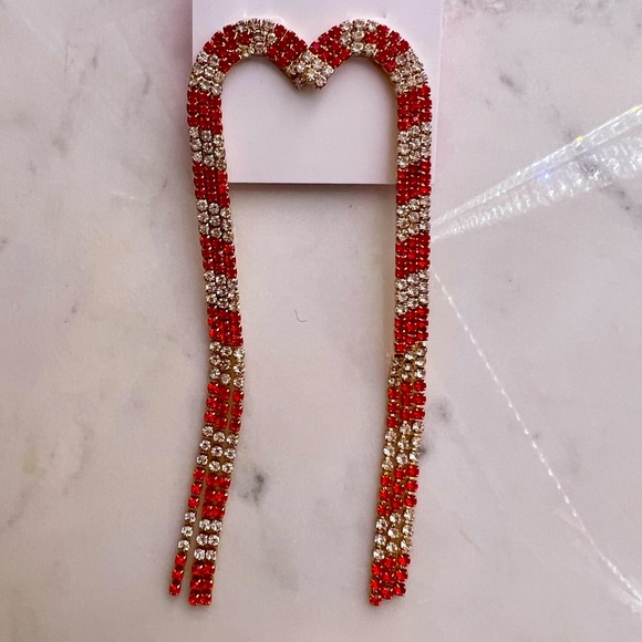 New Betsey Johnson BETSEYS HOLIDAY CANDY CANE LINEAR EARRINGS RED - Picture 5 of 11